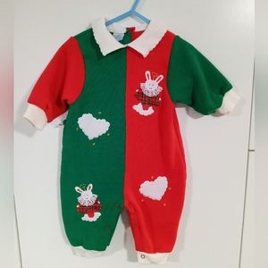 Vintage 90s Christmas Baby One Piece Angel Bunny Rabbits Size 6-9 mos